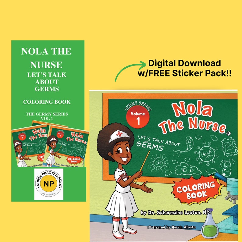 Children's Coloring Book | Germs| Coloring Book | Handwashing |Nola| Elementary Homeschool Book |Digital Sticker Pack | INSTANT DOWNLOAD