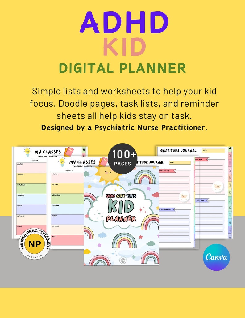 ADHD Printable Planner Kids Self Care| Instant Digital Download| Organizer| Savings Tracker| Routine Study Planner Children| Focus| Kid Book