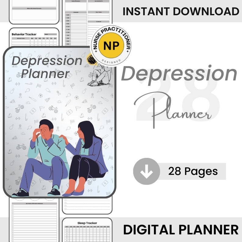 Depression Therapy Planner/Printable Wellness and SelfCare Planner /Mental Health Planner / Mood Tracker / Mental Health/ INSTANT DOWNLOAD