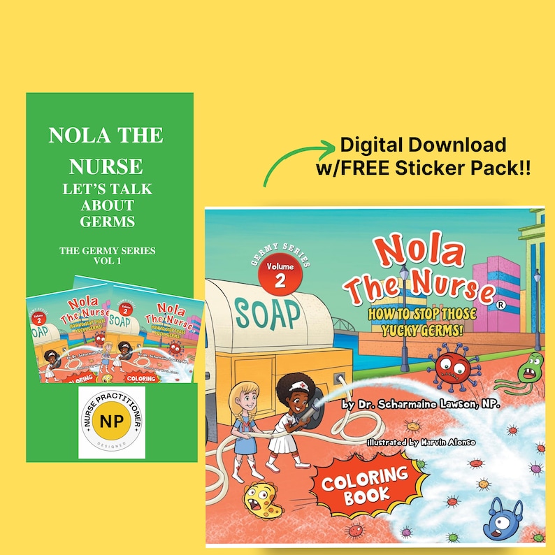 Children's Coloring Book | Germs| Printable Kid Book | Kid Hygiene | Elementary Homeschool Coloring book|Digital Stickers | INSTANT DOWNLOAD