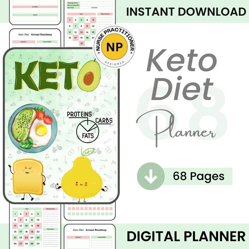 Keto Diet Planner / Digital Planner / Weight Loss Tracker /Healthy Diet / Printable Planner/ Keto/Wellness Planner/ INSTANT DOWNLOAD